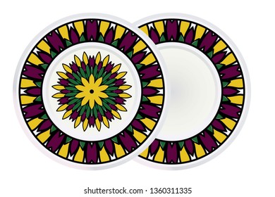 Set of two Decorative Round Color Ornament For Interior Design. Tribal Ethnic Ornament With Mandala. Home Décor. Vector Illustration.