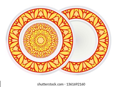 Set of two Decorative Round Color Ornament For Interior Design. Tribal Ethnic Ornament With Mandala. Home Décor. Vector Illustration.