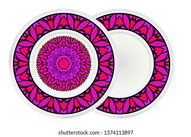 Set of two Decorative Round Color Ornament For Interior Design. Tribal Ethnic Ornament With Mandala. Home Décor. Vector Illustration.