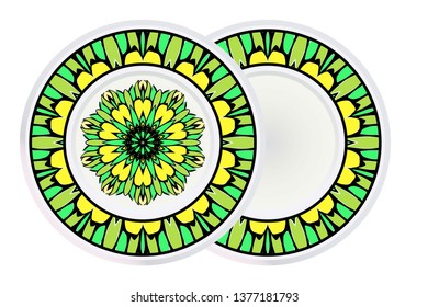 Set of two Decorative Round Color Ornament For Interior Design. Tribal Ethnic Ornament With Mandala. Home Décor. Vector Illustration.