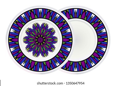 Set of two Decorative Round Mandala From Floral Elements with border. Vector Illustration. For Coloring Book, Greeting Card, Invitation, Tattoo. Anti-Stress Therapy Pattern.