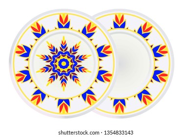 Set of two Decorative Round Mandala From Floral Elements with border. Vector Illustration. For Coloring Book, Greeting Card, Invitation, Tattoo. Anti-Stress Therapy Pattern.