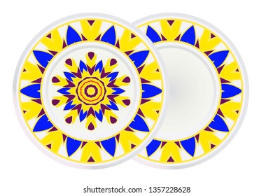 Set of two Decorative Round Mandala From Floral Elements with border. Vector Illustration. For Coloring Book, Greeting Card, Invitation, Tattoo. Anti-Stress Therapy Pattern.