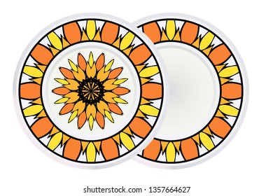 Set of two Decorative Round Mandala From Floral Elements with border. Vector Illustration. For Coloring Book, Greeting Card, Invitation, Tattoo. Anti-Stress Therapy Pattern.