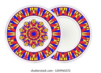 Set of two Decorative Round Mandala From Floral Elements with border. Vector Illustration. For Coloring Book, Greeting Card, Invitation, Tattoo. Anti-Stress Therapy Pattern.