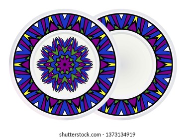 Set of two Decorative Round Mandala From Floral Elements with border. Vector Illustration. For Coloring Book, Greeting Card, Invitation, Tattoo. Anti-Stress Therapy Pattern.