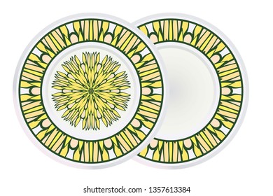 Set of two Design With Floral Mandala Ornament and round frame. Vector Illustration. Oriental Pattern. Indian, Moroccan, Mystic, Ottoman Motifs. Anti-Stress Therapy Pattern.