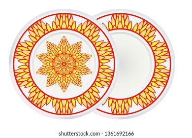 Set of two Design With Floral Mandala Ornament and round frame. Vector Illustration. Oriental Pattern. Indian, Moroccan, Mystic, Ottoman Motifs. Anti-Stress Therapy Pattern.