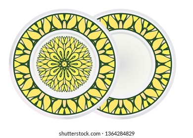 Set of two Design With Floral Mandala Ornament and round frame. Vector Illustration. Oriental Pattern. Indian, Moroccan, Mystic, Ottoman Motifs. Anti-Stress Therapy Pattern.