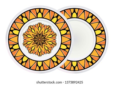 Set of two Design With Floral Mandala Ornament and round frame. Vector Illustration. Oriental Pattern. Indian, Moroccan, Mystic, Ottoman Motifs. Anti-Stress Therapy Pattern.