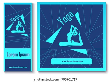 Set of two design posters Yoga performance. Relax and beauty. Flat vector illustrations of a silhouette gymnast girl. It can be used for branding design, business cards, presentation, poster, banner.