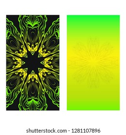 Set of two design template brochures, cards, invitations, flyers with mandala ornament for a yoga studio. Vector illustration.