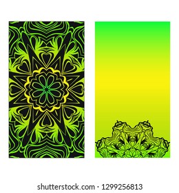 Set of two design template brochures, cards, invitations, flyers with mandala ornament for a yoga studio. Vector illustration.