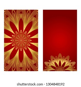 Set of two design template brochures, cards, invitations, flyers with mandala ornament for a yoga studio. Vector illustration.