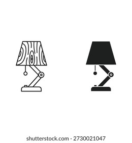 Set of two desk lamp icons with adjustable arm, line and solid