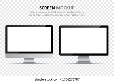 Set of two different computer monitors with blank screen. Mock up of computer monitors. Collection of computer monitors with blank screen