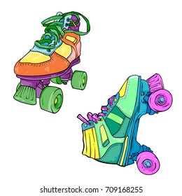 Set of two different quad roller skates, vector illustration isolated on white background