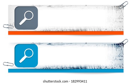 set of two dirty banners with magnifier