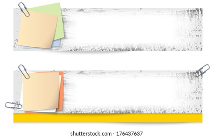 set of two dirty banners with paper for note