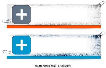 set of two dirty banners with plus sign