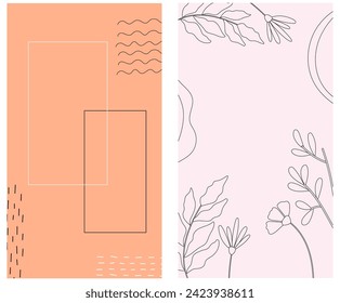 Set of two doodle templates. Vector vertical outline design.