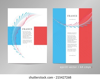 Set of two or double sided one-column vector leaflet / brochure / cover layout templates with France flag colors and award laurel ornament illustration. A4, eps10, cmyk. 