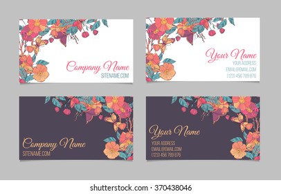 Set of two double-sided floral business cards