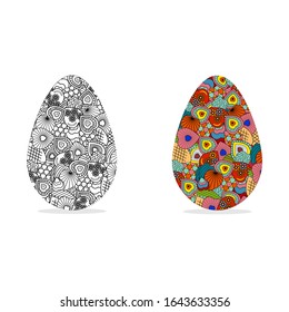 Set of two Easter eggs in collage style color and black and white, isolated, flat drawing style, vector illustration, suitable as a decoration for a postcard