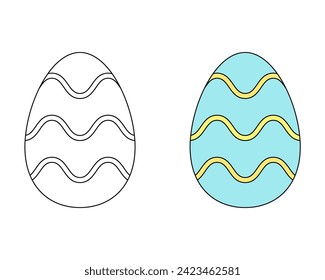 A set of two Easter eggs. Colored black and white Easter eggs. Coloring book. Contour drawing