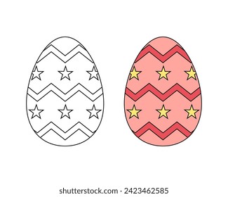 A set of two Easter eggs. Colored black and white Easter eggs. Coloring book. Contour drawing