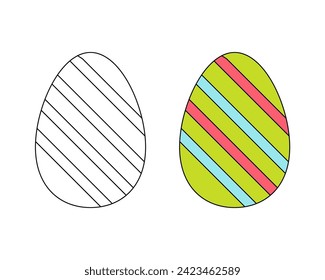 A set of two Easter eggs. Colored black and white Easter eggs. Coloring book. Contour drawing.