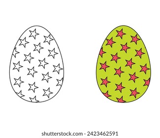 A set of two Easter eggs. Colored black and white Easter eggs. Coloring book. Contour drawing