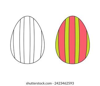 A set of two Easter eggs. Colored black and white Easter eggs. Coloring book. Contour drawing.