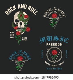 A set of two edgy tattoo style illustration graphic designs for t-shirts or other merchandise. Grim Reaper and Hand holding rose