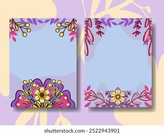 A set of two elegant background templates featuring pastel hues and vibrant floral illustrations in the corners, perfect for posters or printed media.