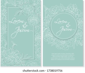 Set of two elegant card template with peony flower. Floral wedding invitation or greeting card design with label design #2