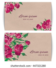Set of two elegant cards. Set of romantic designs. Set of backgrounds with red roses.