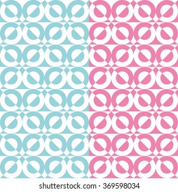  Set two elegant patterns with white blue and pink semicircles