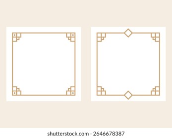 Set of two elegant square frames with vintage corner detailing on a light beige background. Ideal for framing photos, social media posts, labels, or layout placeholders.Their classic charm and refined