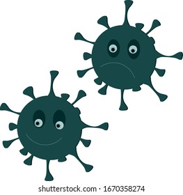 Set of two emoticons coronavirus cheerful and angry on a white background