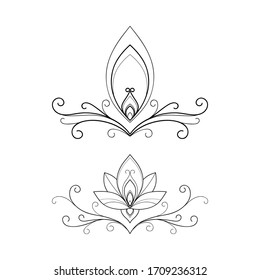 Set of two ethnic Mandala ornament isolated on white background. Henna tattoo design. Vector illustration