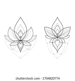 Conjunto de dos ornamentos étnicos Mandala aislados en fondo blanco. Diseño de tatuajes de Henna. Ilustración del vector