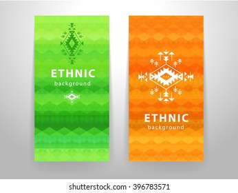 Set of two Ethnic ornament banners. Green and Orange
