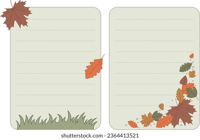 Set of two fall labels with leaves and grass. Vector autumn design elements collection templates for checklist	