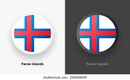 Set of two Faroe Islands flag buttons in black and white background. Abstract shiny metallic rounded buttons with national country flag