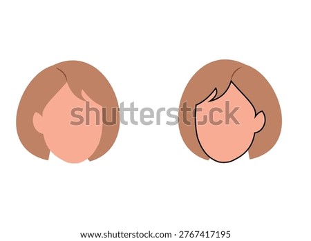 Set of two female head icons with brown bob haircut