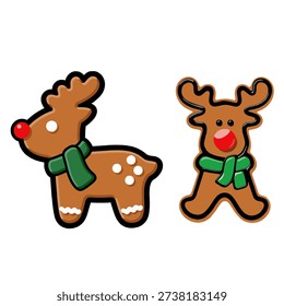 Set of two festive gingerbread reindeer cookies