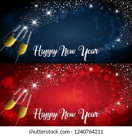 Set Two Files Toast with champagne on the occasion of New Year's holidays - The text can be removed from the levels-transparency blending effects and gradient mesh-EPS10