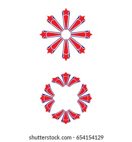 Set of two fireworks with red and blue stars