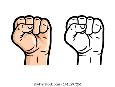 set of two fists, colored and black and white